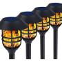 Flickering Flame Solar Pathway Flame Lights - Solar Lights Outdoor Torch Waterproof LED Metal Landscape Lights Heavy Lights Security Path Lights for Garden, Patio, Pathway, Balcony and Pool,4 Pack