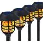 Flickering Flame Solar Pathway Flame Lights - Solar Lights Outdoor Torch Waterproof LED Metal Landscape Lights Heavy Lights Security Path Lights for Garden, Patio, Pathway, Balcony and Pool,4 Pack
