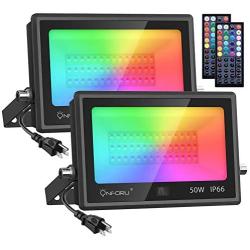 Onforu 2 Pack 50W LED RGB Flood Lights, Dimmable Color Changing Floodlight with 44 Keys Remote, IP66 Waterproof Outdoor Wall Washer Light with 20 Colors,6 Modes, Timing for Indoor, Party, Garden