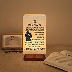 Engraved Bedside Table Lamp for My Love - Personalized Fabric Wooden Desk Lamp for Bedroom Living Room Office Study - Perfect for Valentines Christmas Gift for My Lover