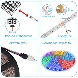LED Light Strip, 16.4ft Music Sync Color Changing RGB LED Light Strips 5050, With 44-Key Smart Bluetooth Remote Control, Led Lights for Bedroom Controlled by Bluetooth WiFi APP for Home Decoration