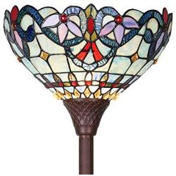 Capulina Tiffany Style Torchiere Floor Lamp, Tiffany Style Floor Light, Victorian Tiffany Pole Lamp, Stained Glass Floor Lamps, Leaded Glass Floor Lamp for Living Room (Tall: 70 x W14 inches)