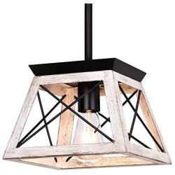 bgLight Rustic Farmhouse Pendant Light, Industrial Mini Metal Ceiling Light Trapezoidal Shape Island Hanging Chandelier for Kitchen, Dining Table, Living Room, Entryway, Hallway- Rustic White