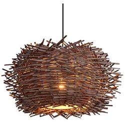 LITFAD Modernism Nest Design Pendant Lighting Indoor Lighting Fixture Rattan Decorative Pendant Lamp in Brown Ceiling Hanging Light with Adjustable Cord for Dining Room Restaurant - 19.5'' (50 cm)