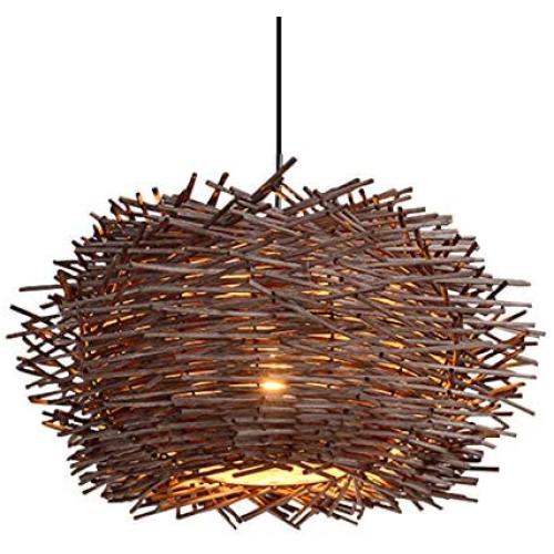 LITFAD Modernism Nest Design Pendant Light Indoor Lighting Fixture Rattan Decorative Pendant Lamp in Brown Ceiling Hanging Light with Adjustable Cord for Dining Room Living Room - 12'' (30 cm)