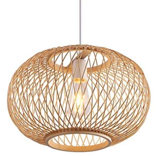 LITFAD Bamboo Globe Pendant Lighting Asian Style 19.5'' Wide 1 Light Hanging Ceiling Lamp in Wood Beige Ceiling Fixture with Adjustable Cord for Dining Room Living Room Restaurant