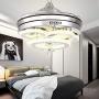 Lighting Groups 42 Inch Retractable Ceiling Fans with Light Remote Control 4 Invisible Clear Acrylic Reverse Blades Bedroom Dining Room Ceiling Fan Chandelier Indoor Fandelier Light Kits with Fans (42 Inch, Silver)