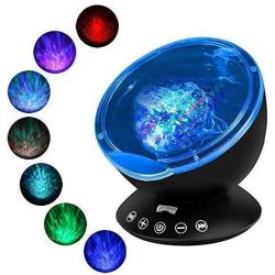 KBAYBO Remote Control Ocean Wave Projector 12 LED &7 Colors Night Light Projector with Built-in Mini Music Player for Living Room and Bedroom (Black)