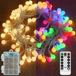 Abkshine 2 in 1 Warm White Color Changing LED Outdoor String Lights, Battery Operated Globe Fairy Lights with Remote, Multicolored Patio Umbrella Lights(Waterproof,33ft 100leds)