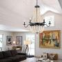 Wellmet 32 Inch Wood Beaded Chandelier, 6 Lights Farmhouse Chandelier Crystals, Boho Light Fixture Ceiling for Bedroom Foyer Dining Room, French Empire Pendant Lighting Black Finish and White Beads