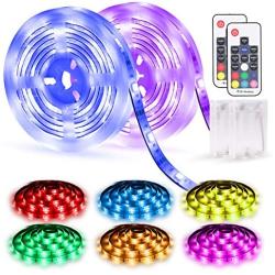 RGB Led Strip Lights Battery Powered 4-FQ 2PCS 6.56ft Led Lights Strip Battery Operated Remote Control Color Changing Strip Lights Kit SMD5050 120 LED Waterproof Strip Lights DIY TV Bedroom 17 Keys