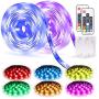 RGB Led Strip Lights Battery Powered 4-FQ 2PCS 6.56ft Led Lights Strip Battery Operated Remote Control Color Changing Strip Lights Kit SMD5050 120 LED Waterproof Strip Lights DIY TV Bedroom 17 Keys