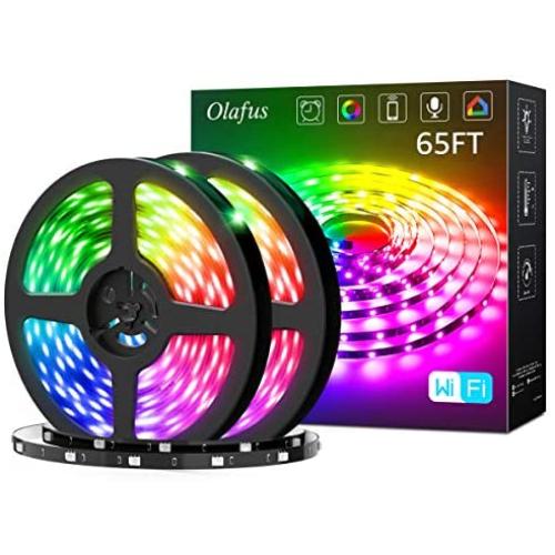Olafus 65ft Smart RGB LED Strip Lights Kit, Music Synch WiFi Tape Lights with Remote, 24V 20m Strip with 600 LEDs 5050, Dimmable Color Changing Lighting Strips, Compatible with Alexa, Google Assistant