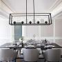 5 Light VINLUZ Modern Linear Kitchen Island Chandelier Black Finish with Clear Glass Shade Cage Pendant Ligh Hanging for Dining Room Kitchen Island Cafe Bar Restaurant