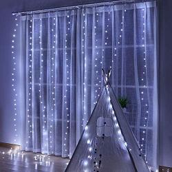 BLBO Curtain String Lights, Fairy Lights for Bedroom 9.8 Ft with 300 LED, 8 Lighting Modes for Brithday, Party Indoor Wall Decorations Cool White