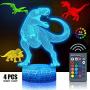 4 Pcs 3D Dinosaur Night Light, DDDNIGHTLIGHT Led Illusion Lamp 16 Color Change Remote Control Lights for Bed Living Room Kids Girls Boys Xmas 5270