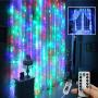 Multi-Color Curtain Lights String,9.8x9.8Ft 300 LED Hanging Fairy Lights for Bedroom Christmas Wall Decor, IP64 Waterproof & 8 Modes Lights