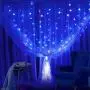 Fiee Curtain Lights,304L 9.8ftX9.8ft 30V 8Modes Safety Window Lights with Memory for Home Wedding Christmas Party Patio Lawn Garden Bedroom Outdoor Indoor Wall Decorations (304LED, Blue)