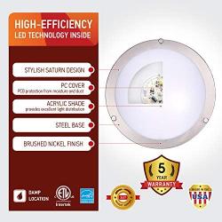 OSTWIN 10 Inch LED Flush Mount Ceiling Light, Dimmable Round Light Fixture, Brushed Nickel Finish, Plastic Shade, 16 Watts (100W Eq.), 1120 Lm, 3000K (Warm White), ETL and Energy Star Listed