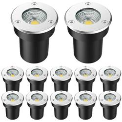 7W Outdoor Ground Lights - Waygor 12 Pack Warm White LED Landscape Lights 12V-24V Well Lights Waterproof Landscape Lighting Low Voltage in Ground Lights for Driveway, Deck, Step, Garden Lights