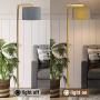 Modern Wood Floor Lamp, Imego Standing Reading Lamp with Hanging Fabric Drum Shade, Tall Pole Lamp for Living Room Bedroom Office Kids Room - Grey