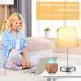 Touch Control Table Lamp with 2 USB Ports and AC Power Outlet 3 Way Dimmable Modern Bedside Nightstand Lamp with White Fabric Shade & Satin Nickle Base for Bedroom Living Room Office LED Bulb Included