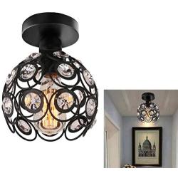 Semi Flush Mount Ceiling Light Fixture, Antique Black Metal Crystal Chandelier Lamp, Indoor Lighting for Bathroom Fixture Foyer Ceiling Fixture Hallway Lighting Fixture