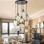 SAM Vintage Kitchen Chandelier, 8-Lights Island Cognac Glass Cluster Pendant Chandelier Antique, Antique Black Finish Ceiling Lights for Dining Room, Cafe, Bar