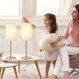 Small Table Lamps for Nightstand Set of 2 with Fabric Shade,TEBLAMPUE Modern Simple Bedside Desk Lamps for Bedroom,Office,Living Room,College Dorm,Silver 16.5'' H