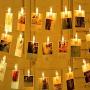 Photo Clip String Lights , 20 Clips LED Christmas Light Battery Powered Warm-White String Lights 8 Lighting Modes for Pictures Bedroom Wall Patio Halloween Thanksgiving Christmas Party Wedding Decor