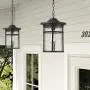Emliviar Outdoor Hanging Lantern Light Fixture, 1-Light Exterior Pendant Porch Light in Black Finish with Crackle Glass, A208511D1