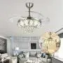 42” Invisible Crystal Chandelier Ceiling Fan Light with Remote Control, 4 Retractable Blades +3 Win Speed Dimmable LED Ceiling Light Fixture for Living Room/Dining Room/Bedroom (Silver Crystal)