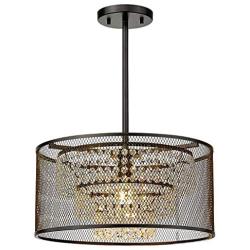 Industrial Crystal Pendant Ceiling Light Fixture, LMS 15'' Metal Hanging Pendant Light Fixture in Oil Rubber Bronze Finish, Modern Crystal Chandelier for Dining Room, Bedroom, Foyer, Kitchen, LMS-034