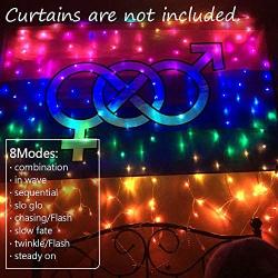 Rainbow Curtain Lights Greenke LED Curtain Lights Waterproof Fairy Lights Remote Timer Icicle Lights 8 Modes Twinkle Lights for Christmas, Party, Wedding, Bedroom Wall Decoration (7-Color)