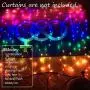 Rainbow Curtain Lights Greenke LED Curtain Lights Waterproof Fairy Lights Remote Timer Icicle Lights 8 Modes Twinkle Lights for Christmas, Party, Wedding, Bedroom Wall Decoration (7-Color)