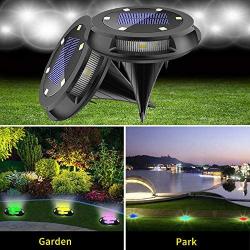 Solar Ground Lights Outdoor - Solar Garden Disk Lights,Multi-Color Auto-Changing 10 LED Waterproof In-Ground Outdoor Landscape Lighting for Lawn Patio Pathway Yard Deck Walkway Flood Light (4 Pack)