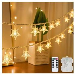 Tasodin Star String Lights Battery Operated Waterproof 40 LED 20 FT Star Fairy String Lights with Remote Control for Home, Party, Christmas, Wedding, Garden Decoration, Warm White