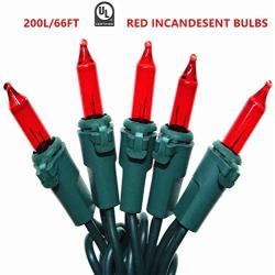 Red Outdoor String Lights, Green Wire Incandescent Lights String 66 Feet and 200 Light, UL Certified Commercial Grade Mini Lights Set, for Party, Wedding, Garden.
