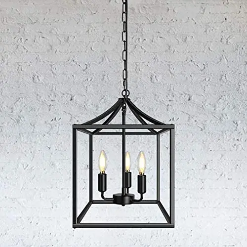 3-Light Black Farmhouse Pendant Lighting Fixture Square Industrial Chandelier Loft Ceiling Light for Kitchen Dining Room Bedroom Foyer 3-Light Black Farmhouse Pendant Lighting Fixture Square Industrial Chandelier Loft Ceiling Light for Kitchen Dining Room Bedroom Foyer