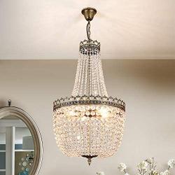 French Empire Antique Bronze 5 Light Crystal Chandelier Ceiling Pendant Lighting Fixture Lamp for Dining Room, Living Room, Foyer, Lobby, Hallway