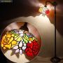 Tiffany Style Reading Floor Lamp Lighting W10H64 Inch Red Yellow Stained Glass Double Rose Lampshade Antique Adjustable Arched Base S001 WERFACTORY Lamps Living Room Bedroom Beside Table Lover Gifts