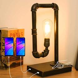 Xydled Steampunk Table Lamp,3-Way Dimmable Industrial Iron Piping Vintage Touch Control Desk Lamp with Dual USB, Minimalist Retro Table Lamp for Bedroom, Living Room, Café, Store（LED Bulb Included)