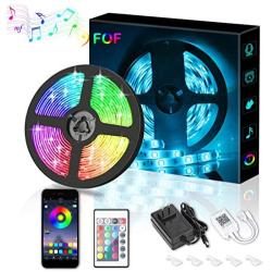 LED Strip Lights, FOF 16.4ft RGB Color Changing LED Strip Lights Kits with Remote, Bluetooth APP Controlled Music Sync LED Rope Lights, Waterproof SMD5050 LED Tape Light for Home, TV, Party Decoration