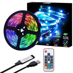 WOTECH LED Strip Lights USB, 6.6ft(2m) RGB LED Strip Lights Kit SMD 5050 TV Backlights, Color Changing Tape Lights for TV Desk Room Halloween Thanksgiving Xmas Party …