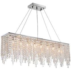 Moooni Modern Rectangular Crystal Chandelier Linear Raindrop Chandeliers Flush Mount Ceiling Light Fixture Hanging Pendant Lighting for Kitchen Island Dining Room L 39.5'' x 10'' W