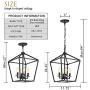 Untrammelife 4-Light Black Lantern Pendant Light, Adjustable Height Square Cage Pendant Hanging Lighting Fixture 11’’ Rustic Lantern Chandelier for Dinning Room Kitchen Island Foyer