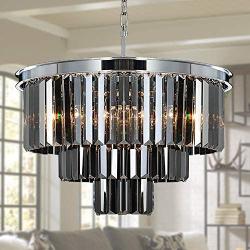 MEELIGHTING W19.7'' Luxury Smoke Crystal Chrome Chandelier Modern Chandeliers Lighting 8 Lights Pendant Ceiling Light Fixture 3-Tier for Dining Room Living Room Kitchen Island