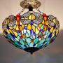 Tiffany Ceiling Fixture Lamp Semi Flush Mount Light W16H15 Inch Green Yellow Stained Glass Dragonfly Shade S128 WERFACTORY Parent Lover Kid Living Room Bedroom Study Office Island Bar Hallway Dining