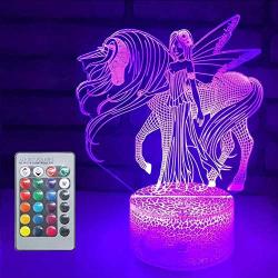 Unicorn Sprite Night Lights 3D LED Optical Illusion Light Lamps Remote Controlled with 16 Colors Alternate Birthday Christmas Party Gifts for Home Desk Table Decorations for Girls (Unicorn H(Remote))