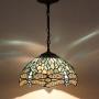 Tiffany Hanging Light W12H32 Inch Sea Blue Stained Glass Pendant lamp 1E26 Crystal Bead Dragonfly Style S147 WERFACTORY Series Lamps Chandelier Ceiling Fixture Kitchen Bar Hallway Dining Room Loft